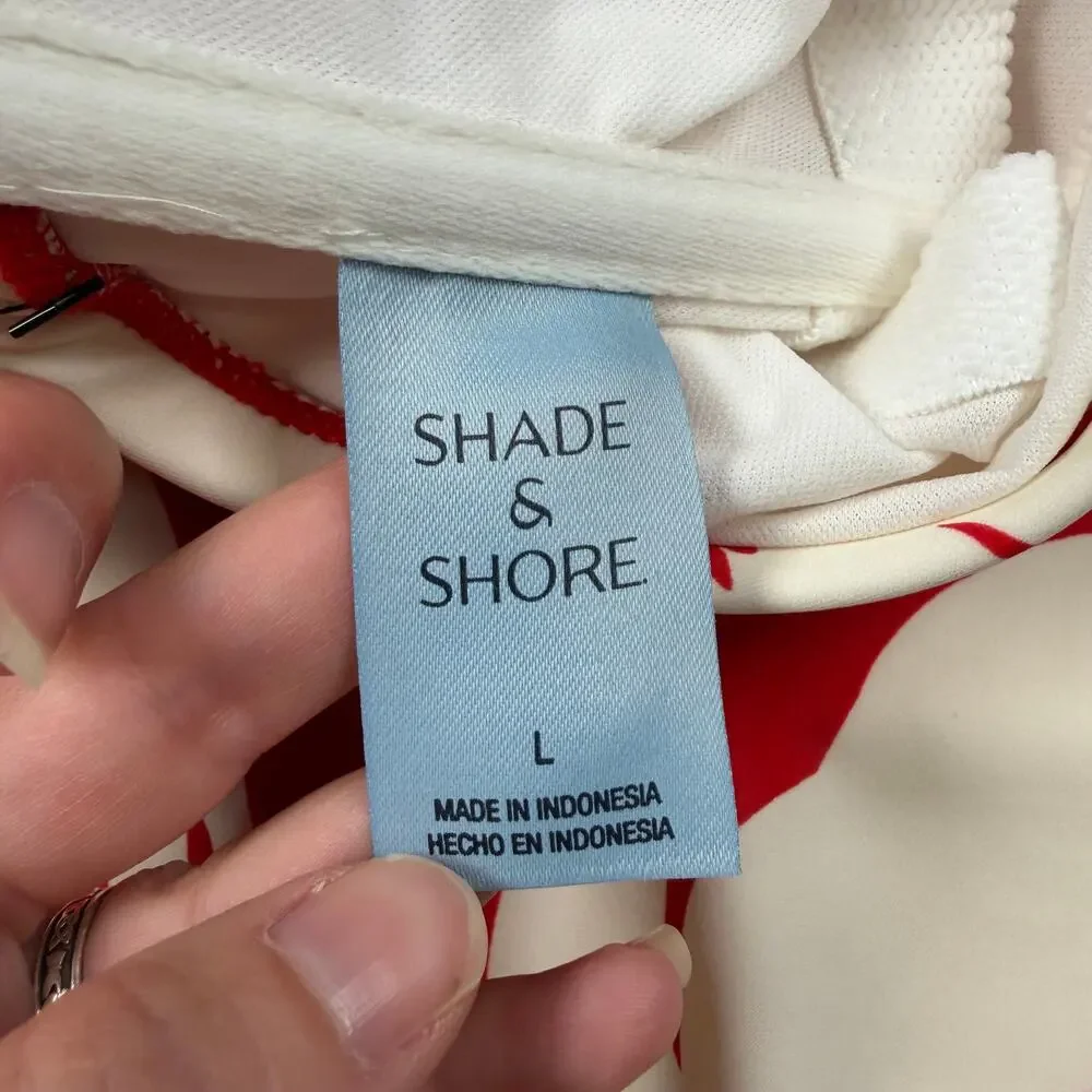 Shade & Shore Swimsuit Women's Large Red White Removable Straps High Leg Cheeky